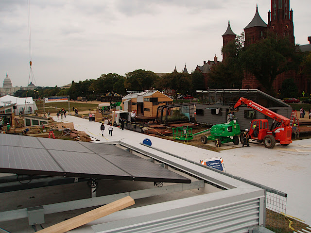 Looking out from the roof of the ZEROW HOUSE onto the construction on the Solar Village.