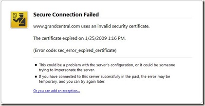 grandcentral ssl error
