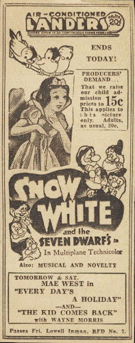 snow white 1938 newspaper clipping