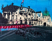 Burnt-out Humvee at Amalienborg Palace April 2010, felt pen and acrylic paint on canvas, 73x92 cm, 1000 EUR