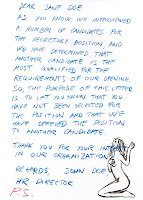 Rejection letter, crayon on A3 sized fine art paper, 300,- DKK