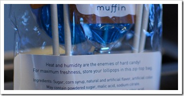 closeup of label on bag of lollipops