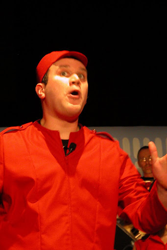 James is not one to seek the limelight... but here he is in the Sunnydene Players' 2008 production of 'Return to the Forbidden Planet'    [click to enlarge]