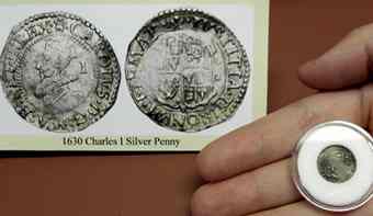 The tiny Charles I silver penny is the oldest coin found and on display at Colonial Pemaquid State Historic Site in New Harbor. 