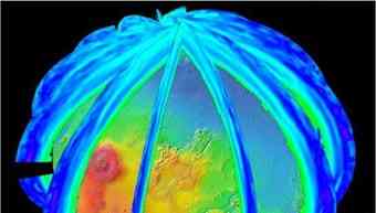 The Mars Climate Sounder instrument on NASA's Mars Reconnaissance Orbiter maps the vertical distribution of temperatures, dust, water vapor and ice clouds in the Martian atmosphere as the orbiter flies a near-polar orbit. The Mars Climate Sounder instrument on NASA's Mars Reconnaissance Orbiter maps the vertical distribution of temperatures, dust, water vapor and ice clouds in the Martian atmosphere as the orbiter flies a near-polar orbit.