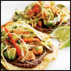 black bean and salmon tostadas