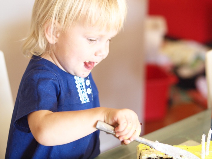 cutting her birthday cake