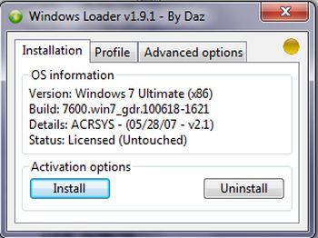 Windows 7 loader nyeste versjonen