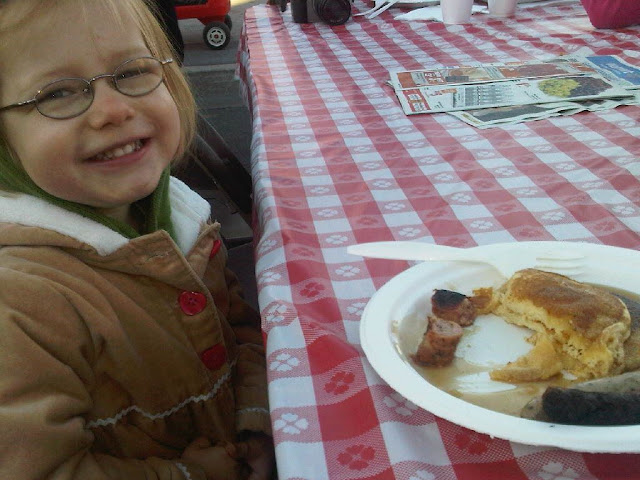 Loving her sausage and pancakes Loving her sausage and pancakes