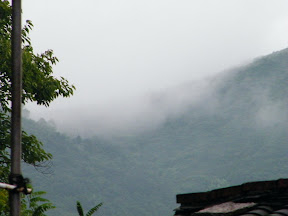 fog of rain over the mountain.