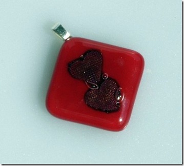 red fused hearts pendant lucky girl