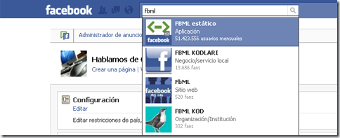 Buscar fbml en panel de página