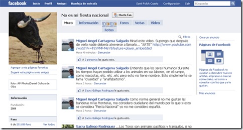 Página de Facebook de "no es mi fiesta nacional"