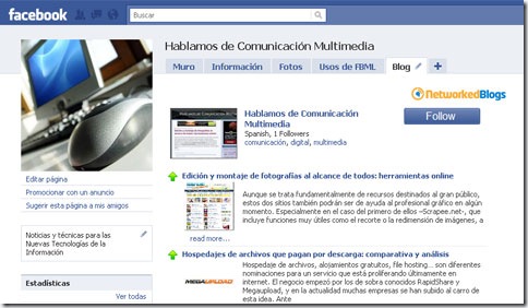 Pestaña blog en Facebook colocada