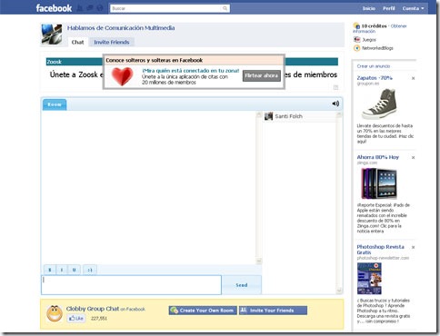 Aspecto del chat Clobby de Facebook