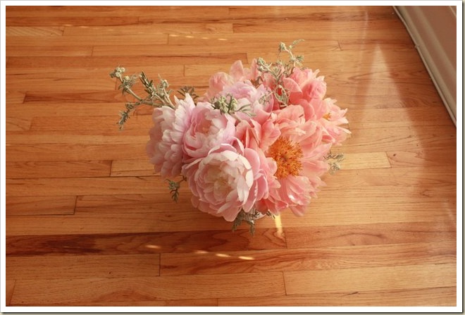 Mrs FDR and coral charm peonies arrangement