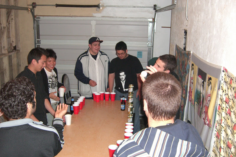 beer pong Beer pong, a heavily favored drinking game at school