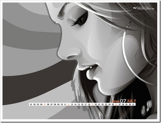 Desktop Wallpaper Calendar_July_2009_ Vector Girl