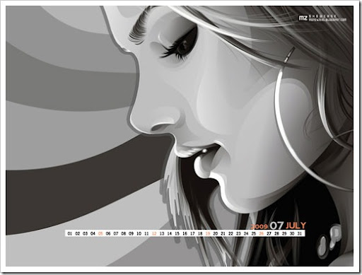 Vector Girl Wallpaper desktop computer with and without calendar for July 