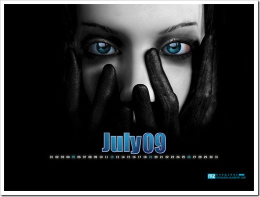 Desktop Wallpaper Calendar_ July 2009_Black_ photography_ mystery Girl 