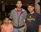 Priya Rajesh has sent us this photograph of her nephews Aditya (right) and Abhishek (left) with Abhishek Bachchan at the Indira Gandhi International Airport, New Delhi .