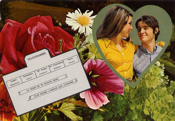 Cartes Postales Pop et  Kitsch des années 50, 70 et 70 - Pop and kitsch vintage postcards from the fifties, the sixties and the seventies : Amours en fleurs