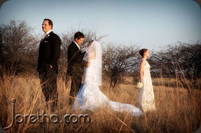 Bride and groom with bridal party in veld - Joretha Taljaard Wedding Photography
