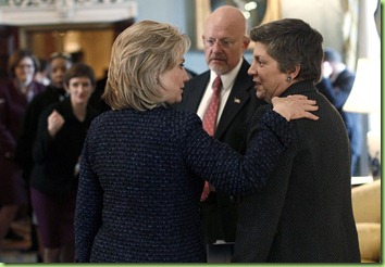 hillary, the clapper and Big Sis walk into a bar