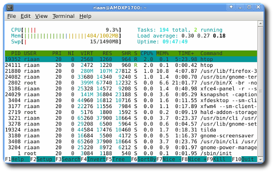 image of htop display
