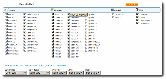 image of browsershots.org options
