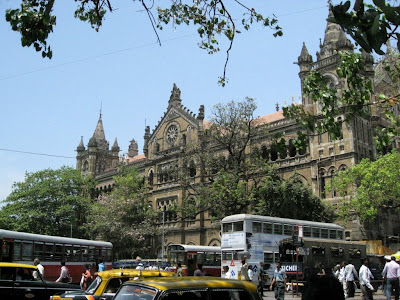 Victoria Terminus in Mumbai from across the street