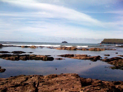 The rocky shore and the sea in Cornwall, England