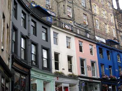 Colorful building facades on Victoria Street in Edinburgh, Scotland