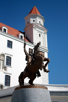 Statue of a man on a horse in Bratislava Slovakia