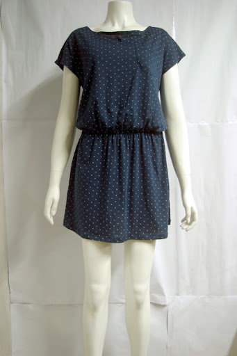 Steel Blue cotton with tiny black stars, summer dress with elastic waist. MPOR0409-012 S$ 43.90 PTP:16.5" STH: 34.5" Waist: 26" to 32"