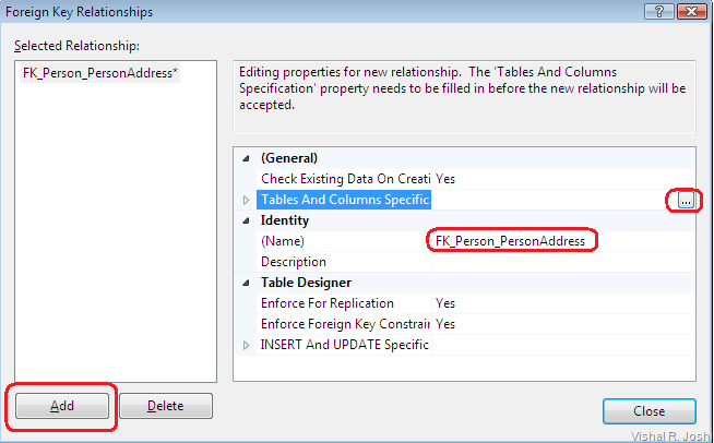 Foriegn Key Relationships dialog