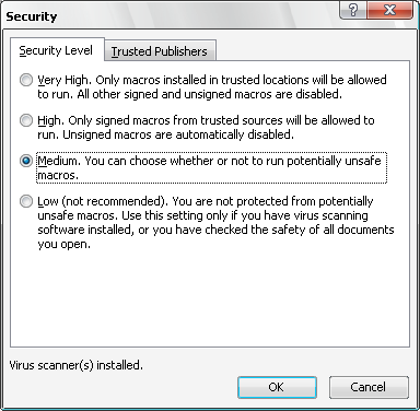 Word macro security options