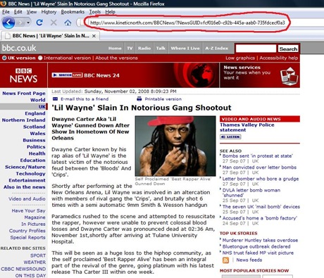 Fake Lil Wayne Dead BBC News webpage