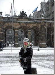 Becca in snowy Edinburgh