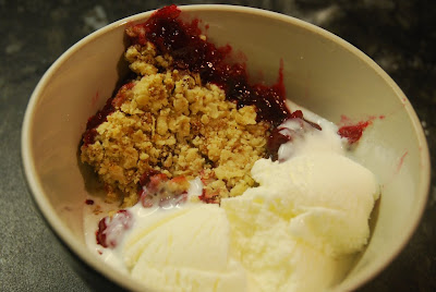 Plum and Date Crumble with Vanilla Ice Cream