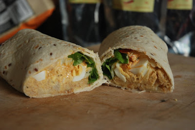 Falafel wrap with egg and houmous