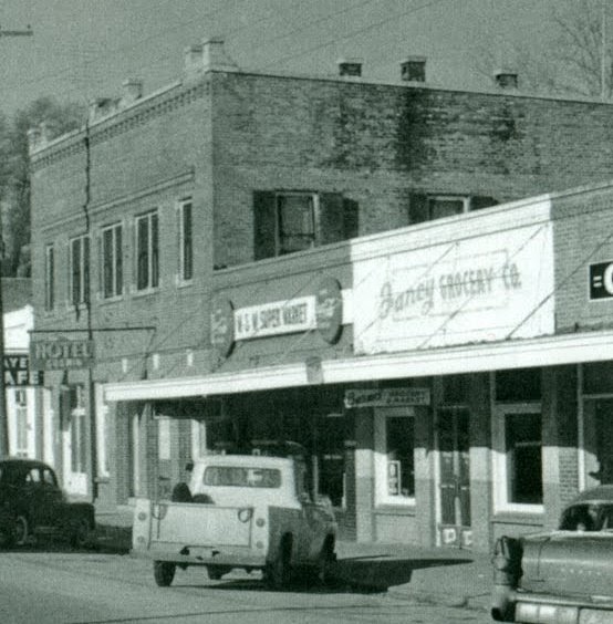 Frisco City Rephotography Jitney Jungle, M&M Supermarket, Oscar's