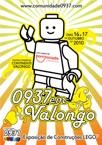 Cartaz da exposição com construções LEGO da Comunidade 0937 em Valongo.
