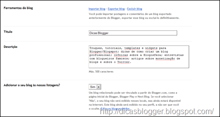 configurações básicas do Blogger configurações básicas do Blogger