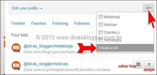 Criar listas list-twitter
