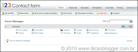 Painel de Gerenciamento 123contactform