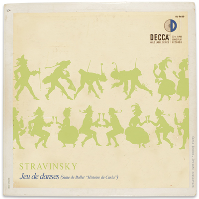 Ígor Stravinski. Jeu de danses. (Suite de Ballet Histoire de Carla). Diseño de Erik Nitsche para Decca. Pulse para ver la imagen completa