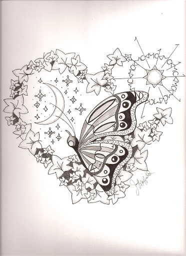 Ivy and butterfly tattoo design 2007-775