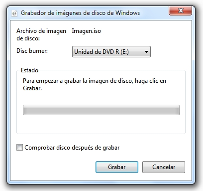 Grabar una imagen ISO en Windows 7 sin instalar ningún programa