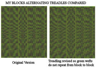 My blocks alternating treadles compared